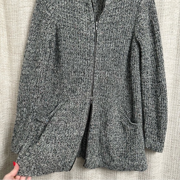 J.Jill Long Sweater Cardigan Black Grey White Speckled Zip Up Sweater Size Small - Picture 2 of 8